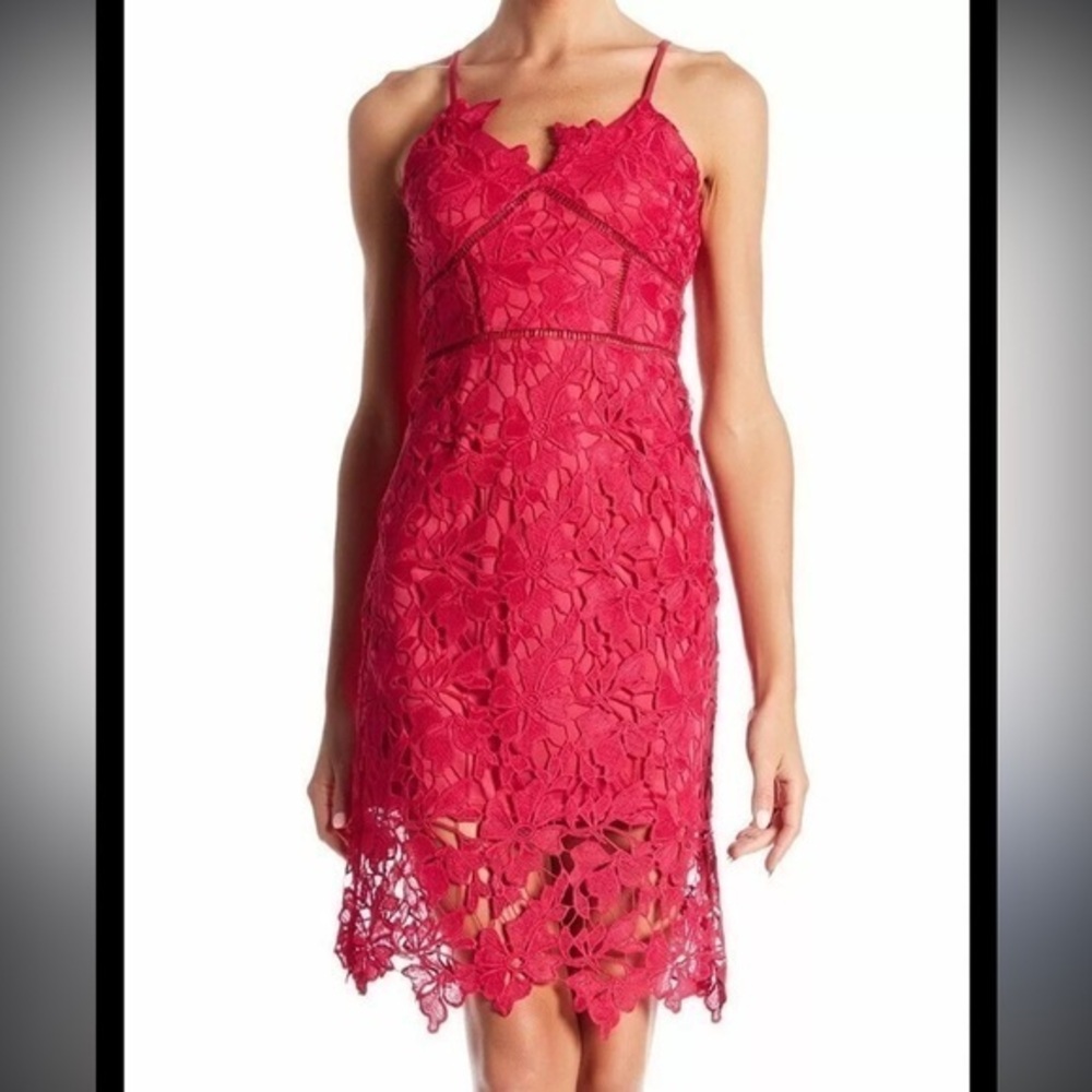 🇪🇸🐠Love...Ady Pink Floral Chemica Lace Illusion Hem Sheath Party Dress